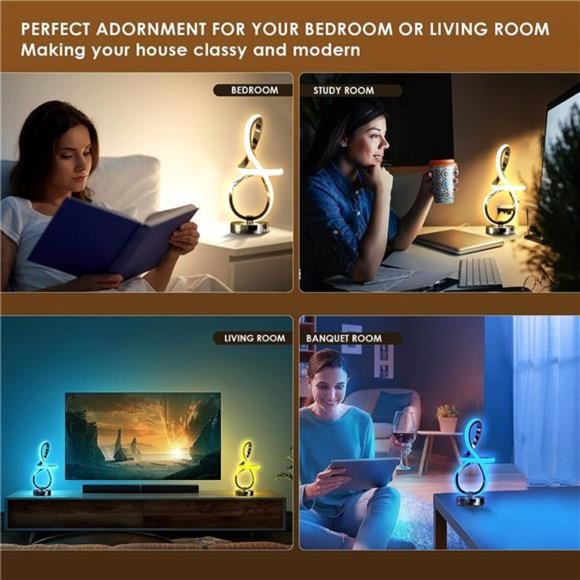 Modern Table Lamp Musical Note Design Spiral Lamp with 7 RGB LED Colors Unique - Picture 3 of 6